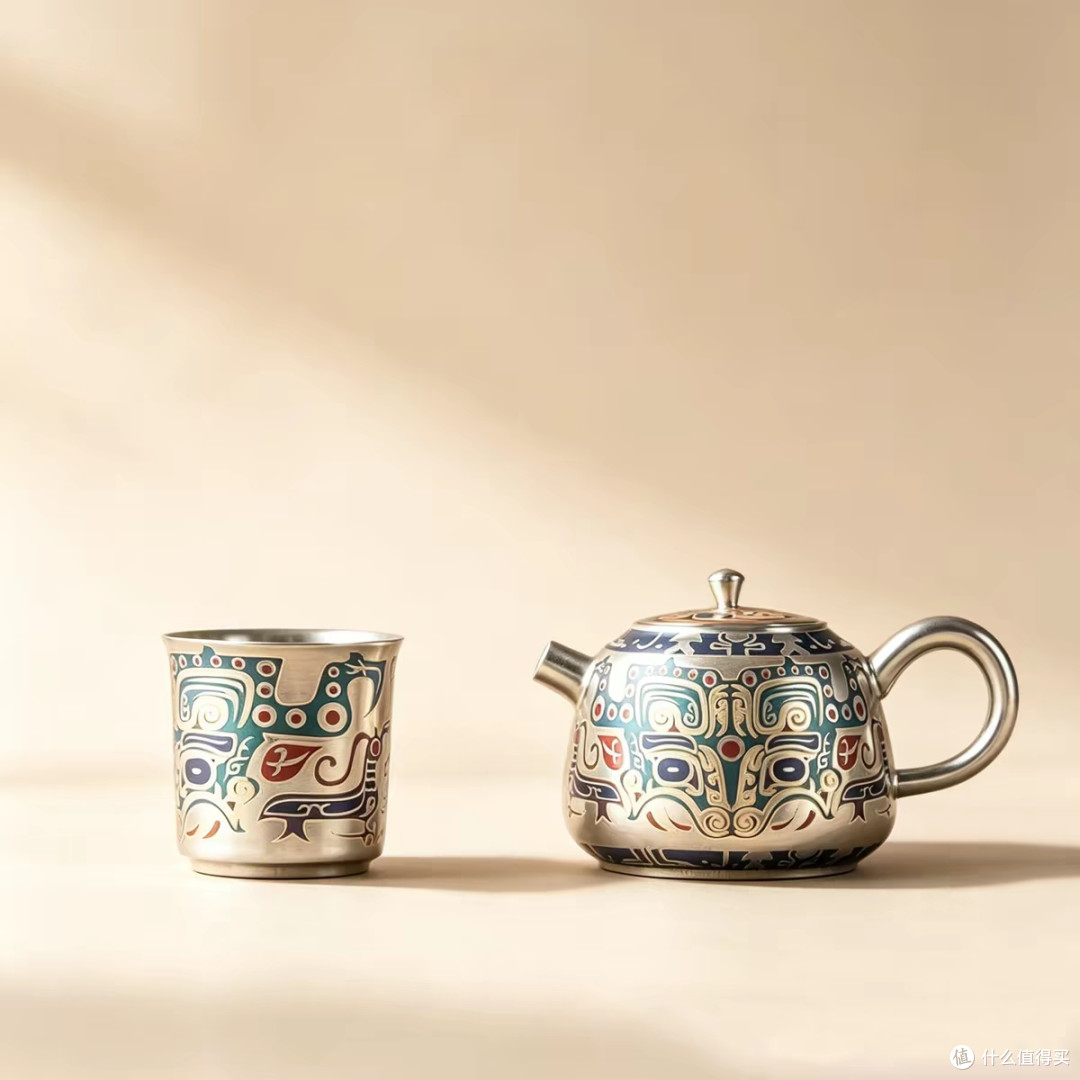 敦煌饕餮纹鎏银茶具套装