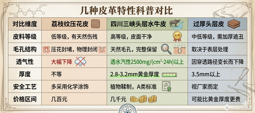 三种皮的特性对比