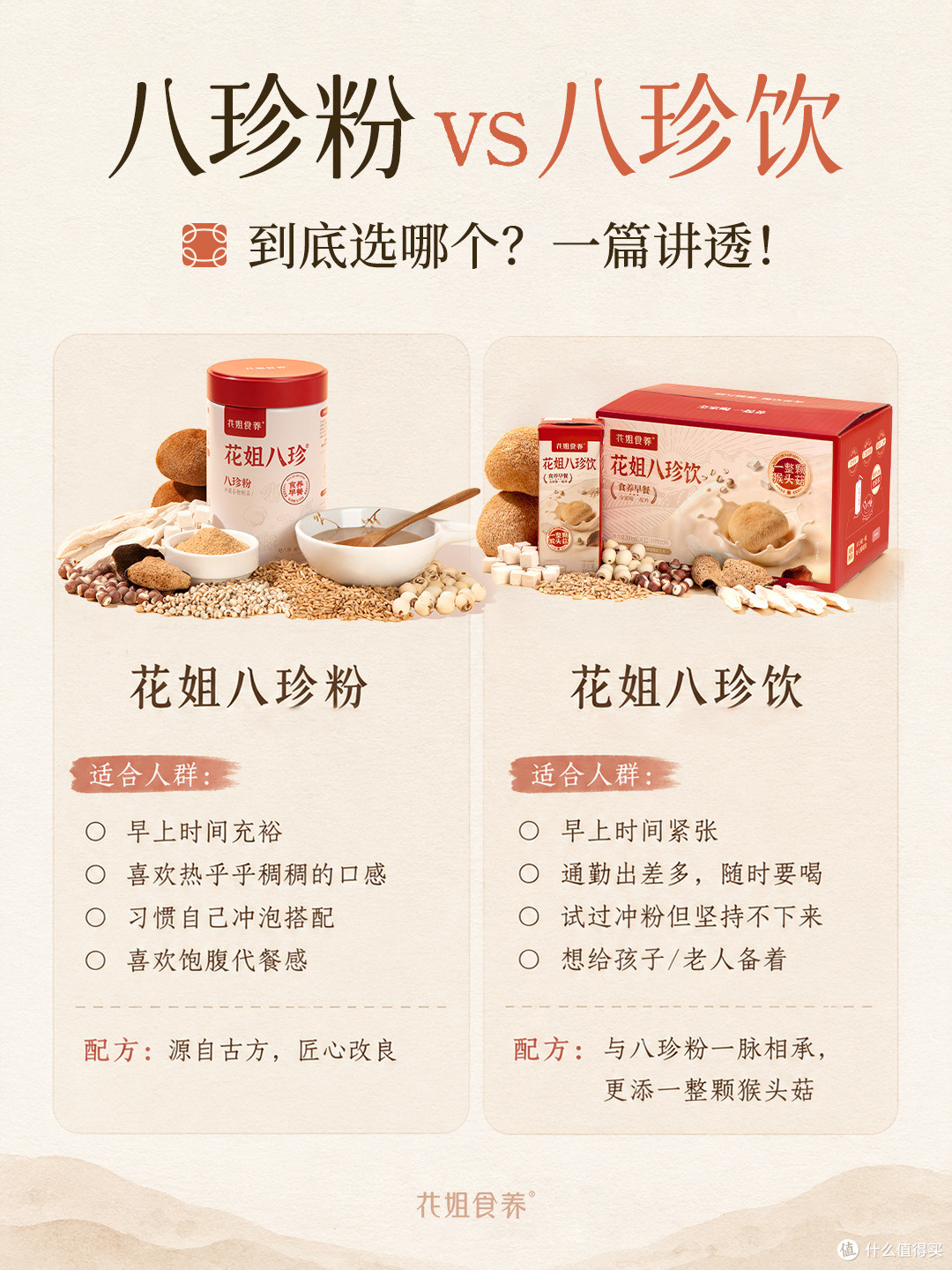 花姐八珍粉和花姐八珍饮哪个吸收更好?专利酶解工艺的区别在哪?