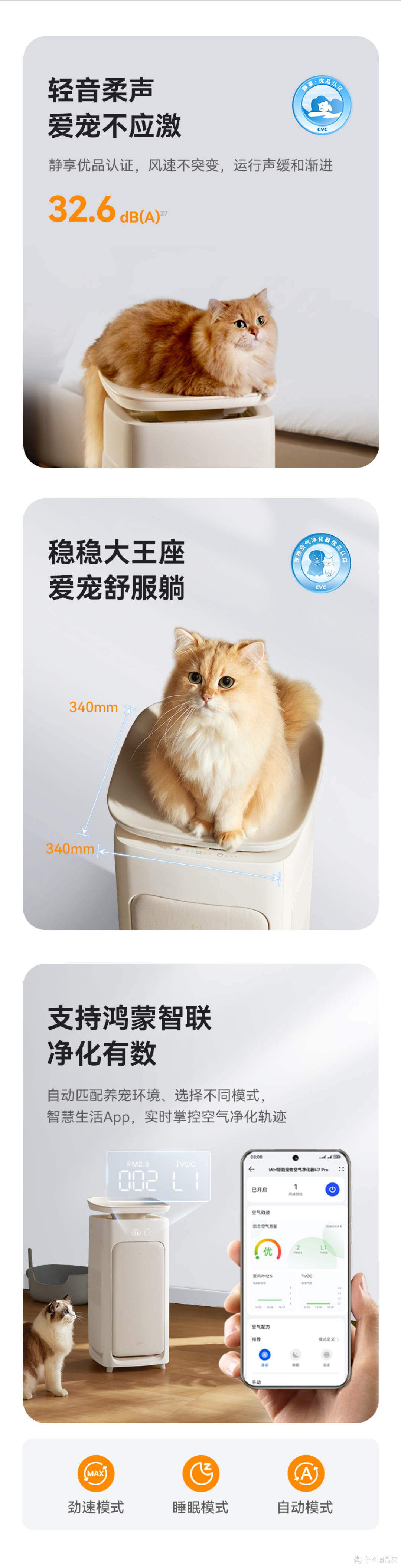 告别撸猫过敏！IAM宠物空气净化器，猫皮屑过敏原去除率超99.1%