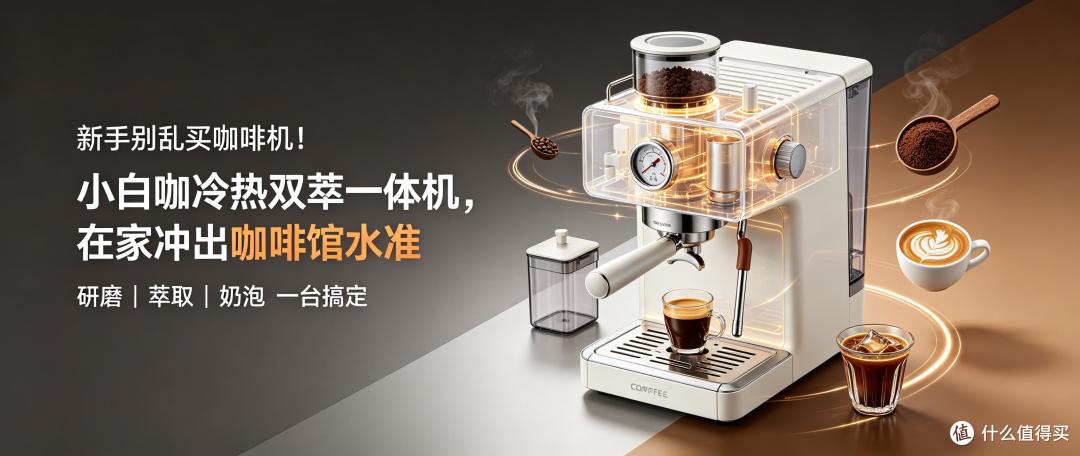 新手别乱买咖啡机!小白咖冷热双萃一体机,在家冲出咖啡馆水准