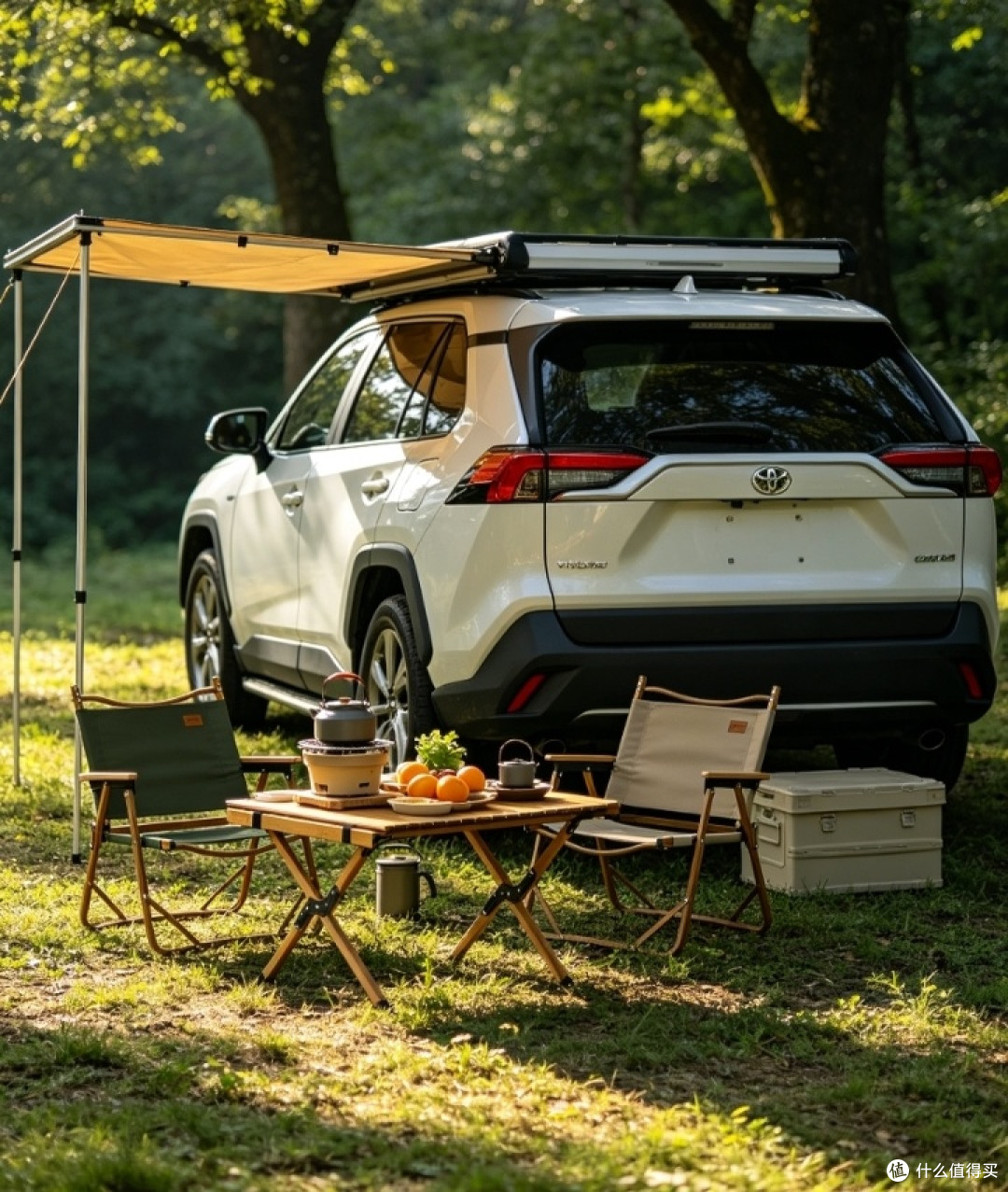 丰田RAV4车尾山野露营,车载收纳箱解锁车子全新用法