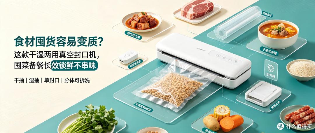 食材囤货容易变质?这款两用真空封口机,囤菜备餐长效锁鲜不串味