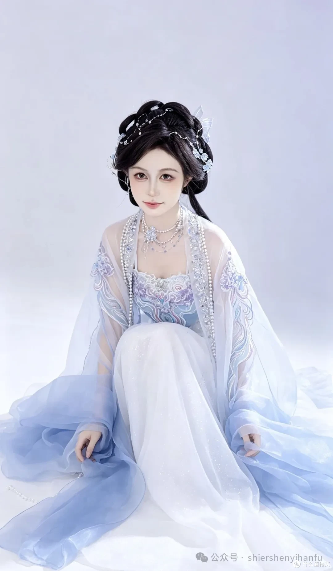 十二深衣·汐幔 深海水母|蓝白改良汉服,仙气氛围感古风穿搭首选