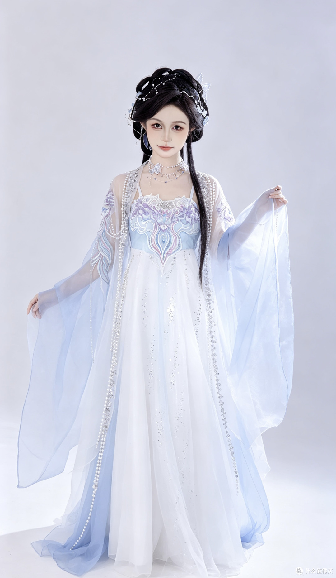 十二深衣·汐幔 深海水母|蓝白改良汉服,仙气氛围感古风穿搭首选
