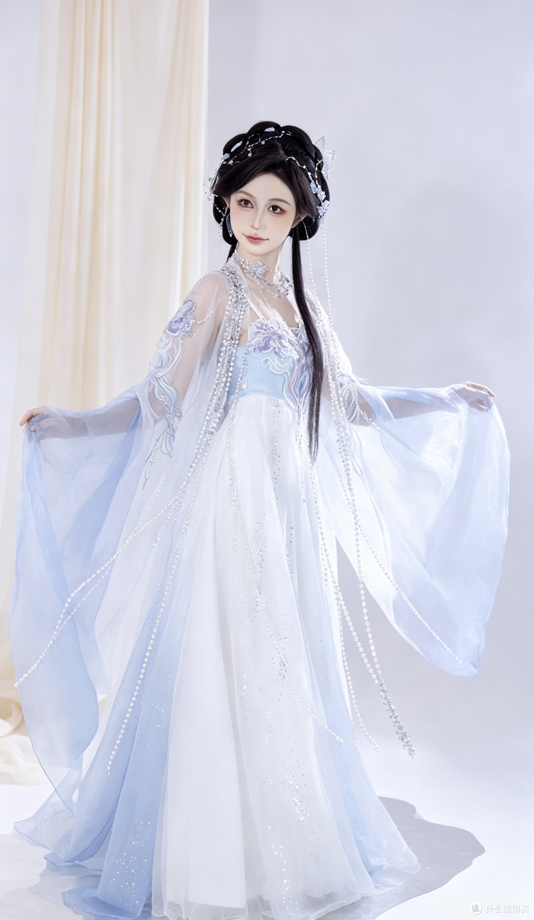 十二深衣·汐幔 深海水母|蓝白改良汉服,仙气氛围感古风穿搭首选
