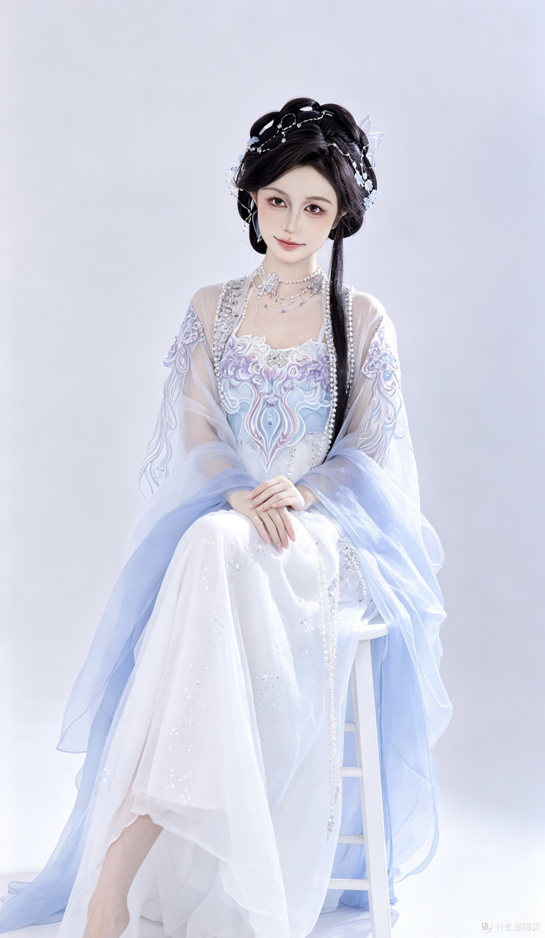十二深衣·汐幔 深海水母|蓝白改良汉服,仙气氛围感古风穿搭首选
