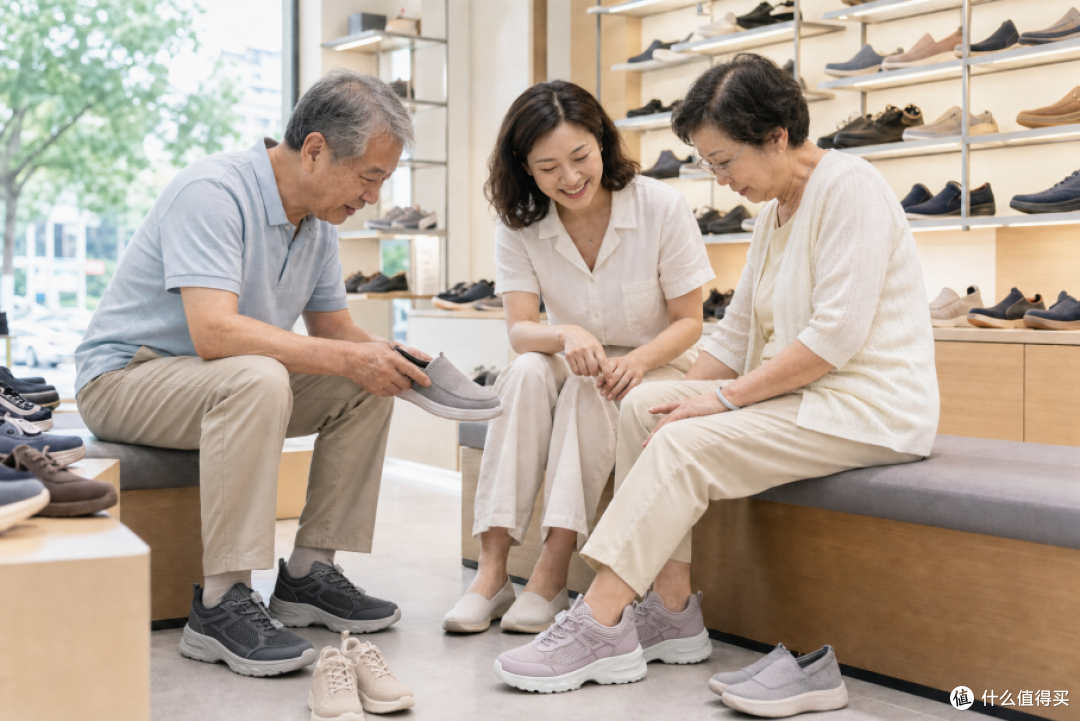 图1  场景示意：爸爸和妈妈试穿老爹鞋，具体选款仍要结合各自脚型、对应货号和上脚感受判断。
