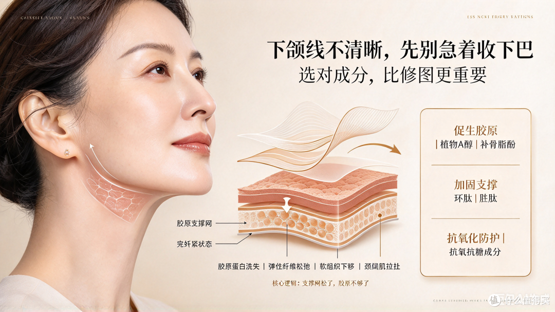 下颌线不清晰，先别急着低头收下巴，选对成分比修图更重要