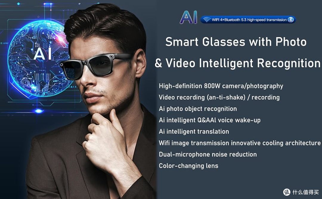 AI眼镜佩戴与语音交互示意图