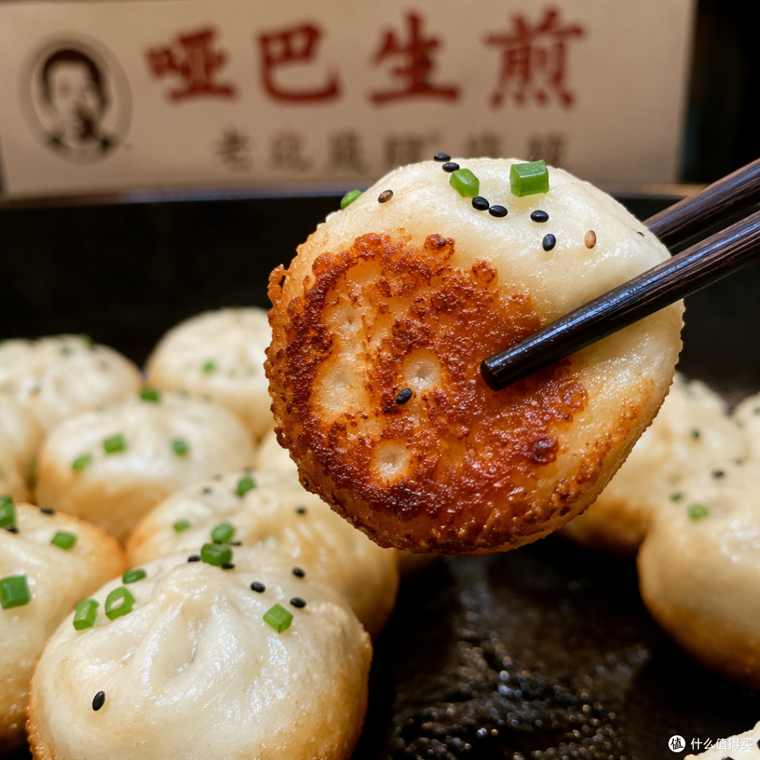 苏州生煎包特写，底部煎得金黄焦脆
