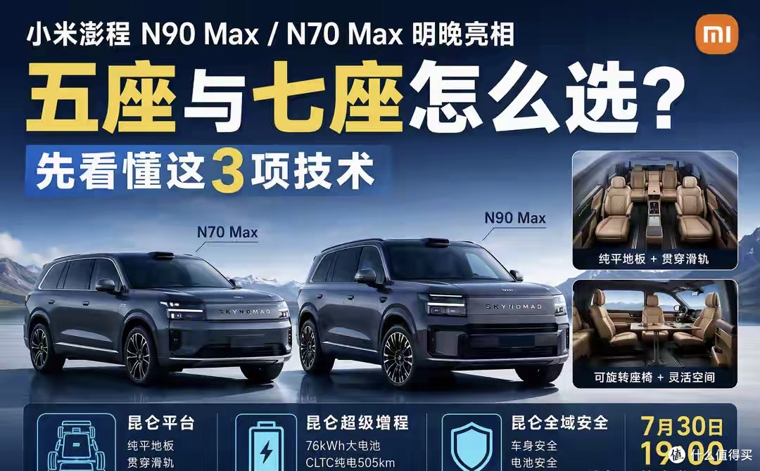 小米澎程N90 Max/N70 Max明晚亮相：五座还是七座？先看懂3项技术