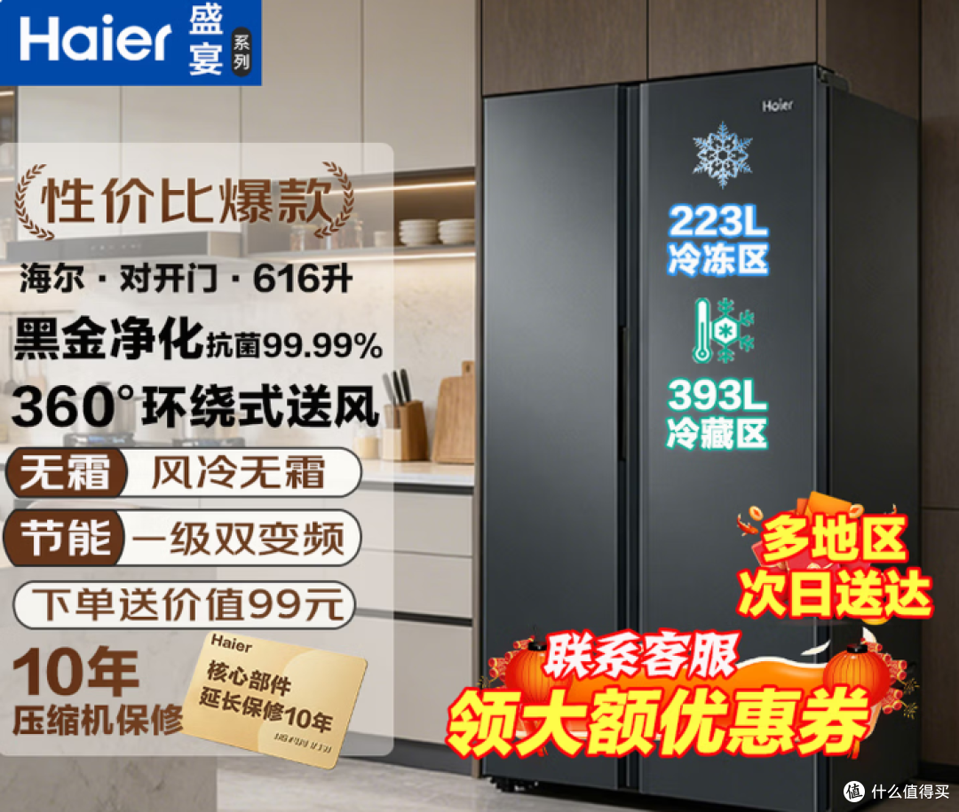 海尔冰箱双开门 家用一级能效616升变频风冷无霜大容量 购买分析