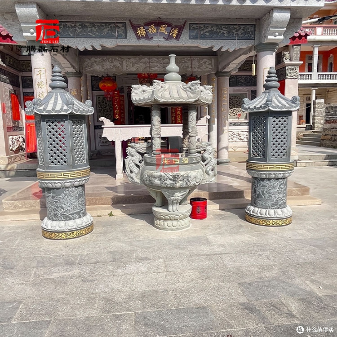 三足石雕香炉款式 宗祠圆形石雕香炉定做