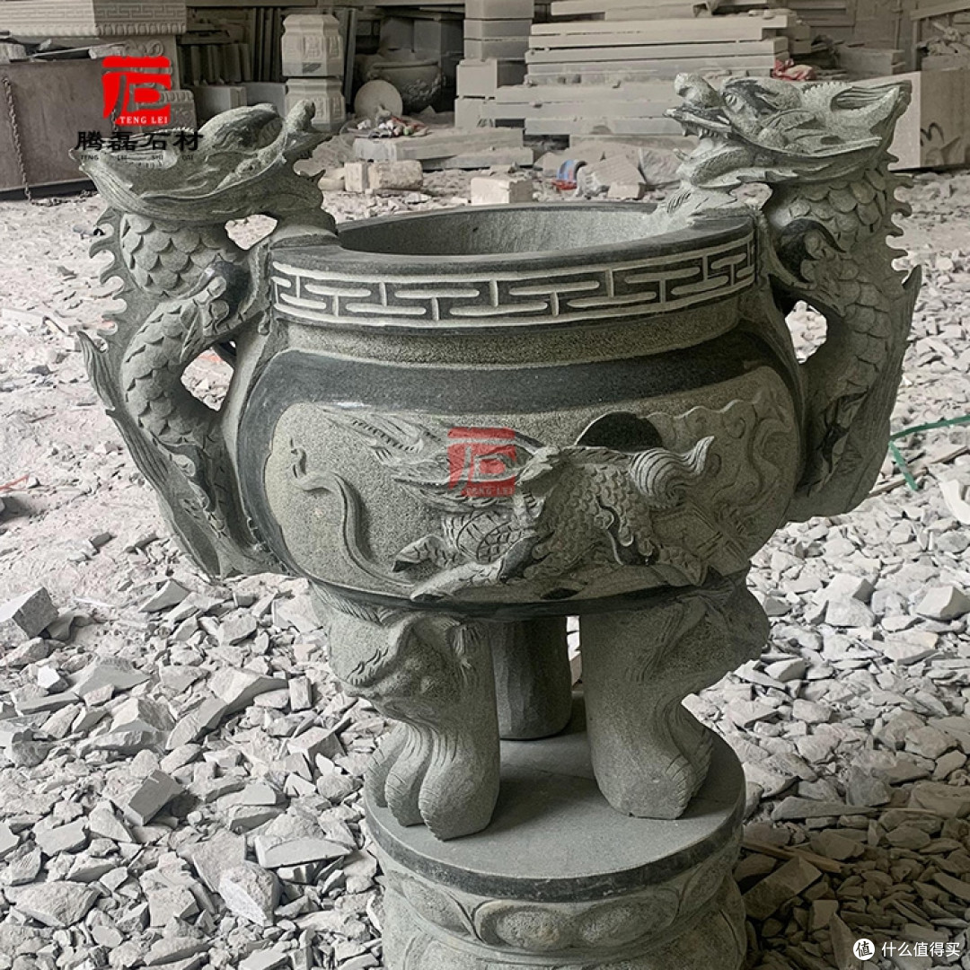 三足石雕香炉款式 宗祠圆形石雕香炉定做