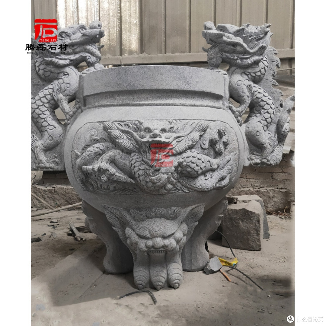 三足石雕香炉款式 宗祠圆形石雕香炉定做