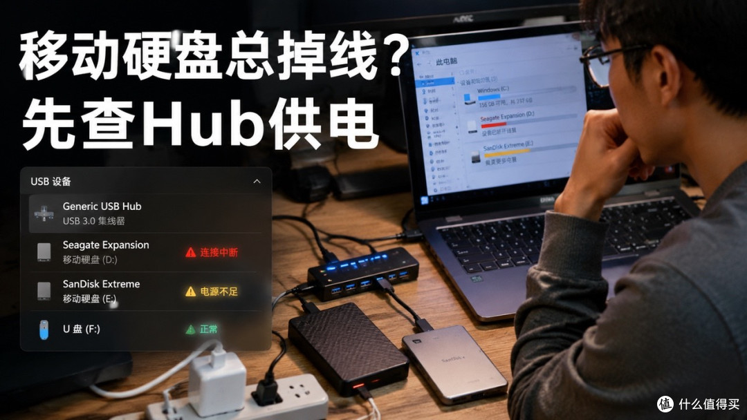 移动硬盘插在USB Hub上总断连,不是盘坏了是供电被分光了
