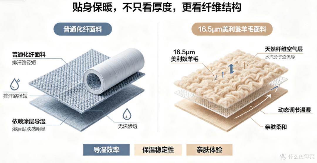 Tnv16.5μm美利奴羊毛面料与普通化纤面料对比图