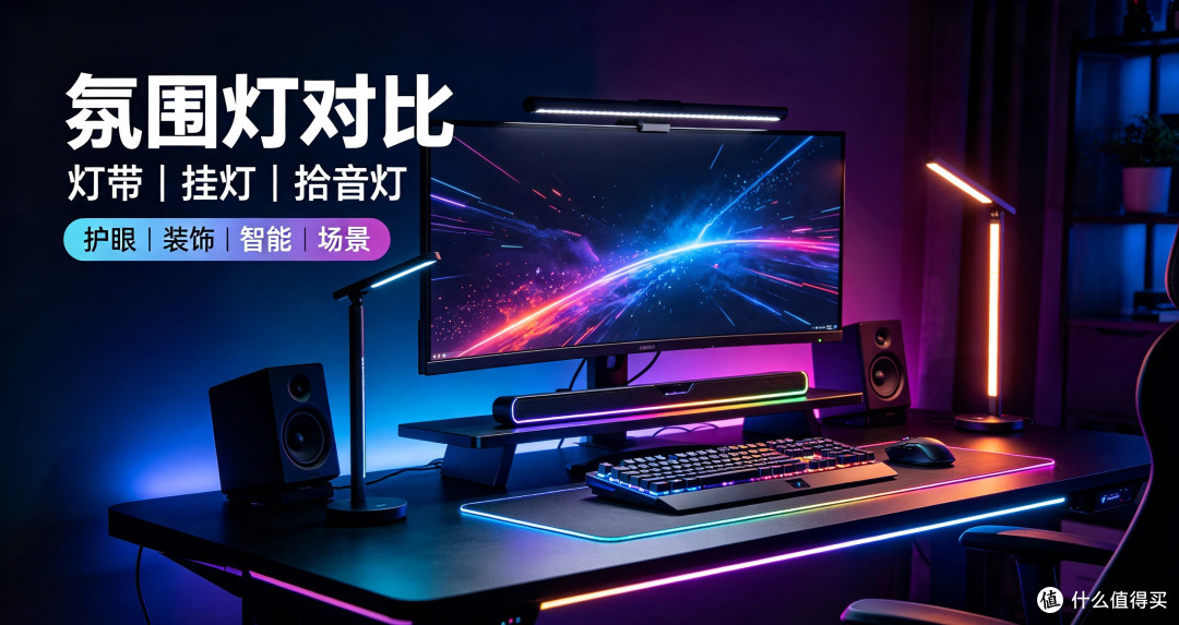 桌面氛围灯对比:RGB灯带、屏幕挂灯、桌面拾音灯实测