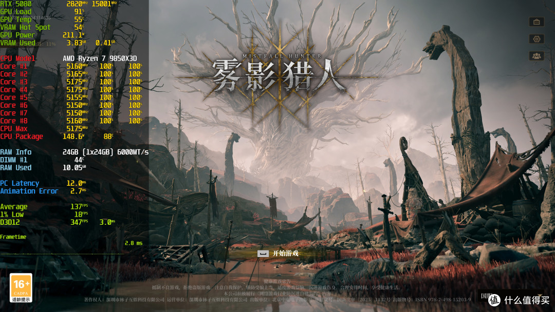 RTX 5060 Ti/5070/5080三卡横评《雾影猎人》：帧数+CPU搭配指南