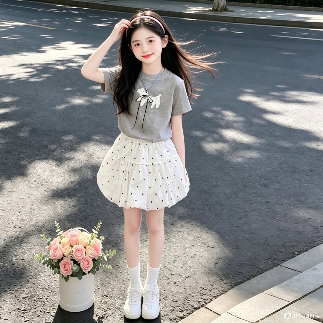 女童夏装怎么选?蝴蝶结波点两件套真实测评,好穿不费妈!
