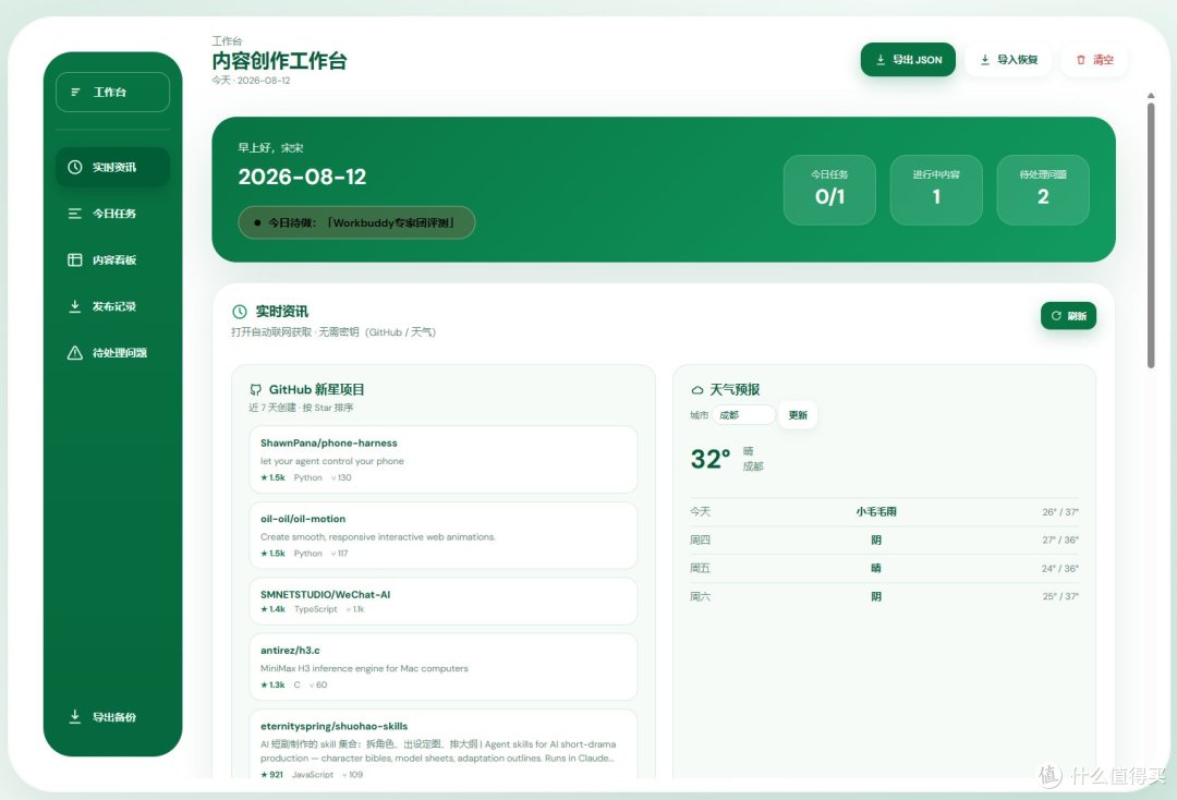 WorkBuddy 搓个人工作台实测:从模板到可用只需三步