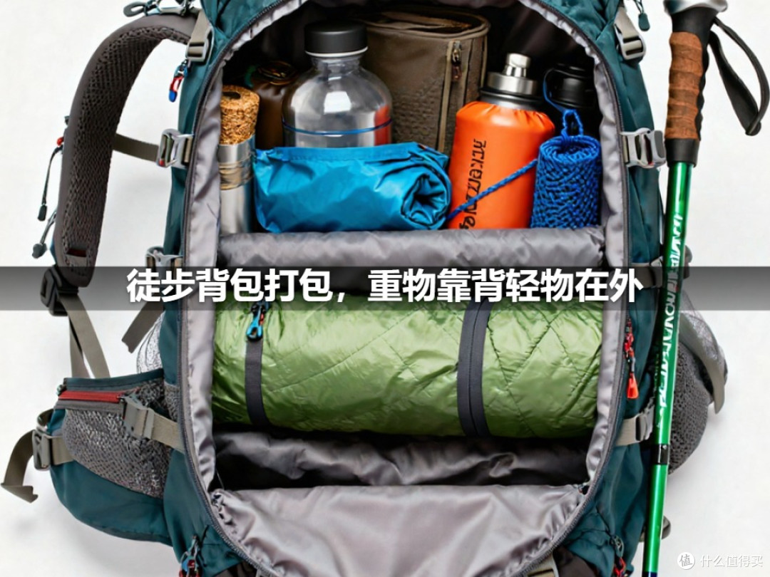 徒步背包打包,重物靠背轻物在外