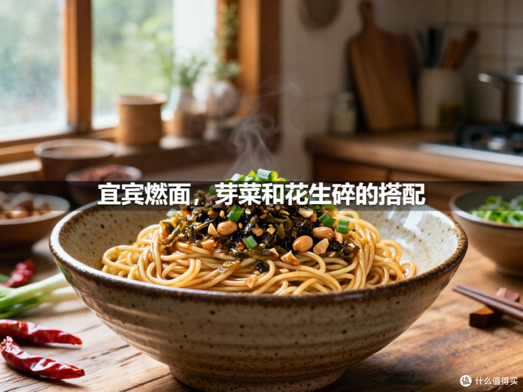 宜宾燃面,芽菜和花生碎的搭配