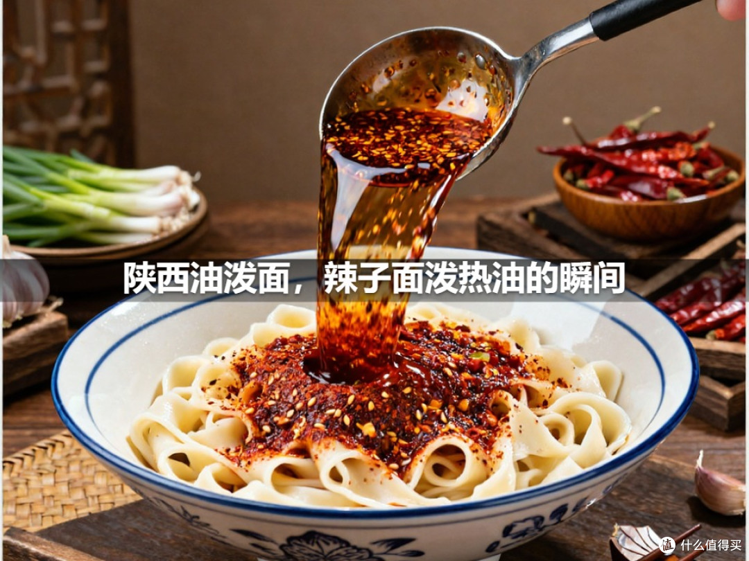 陕西油泼面，辣子面泼热油的瞬间