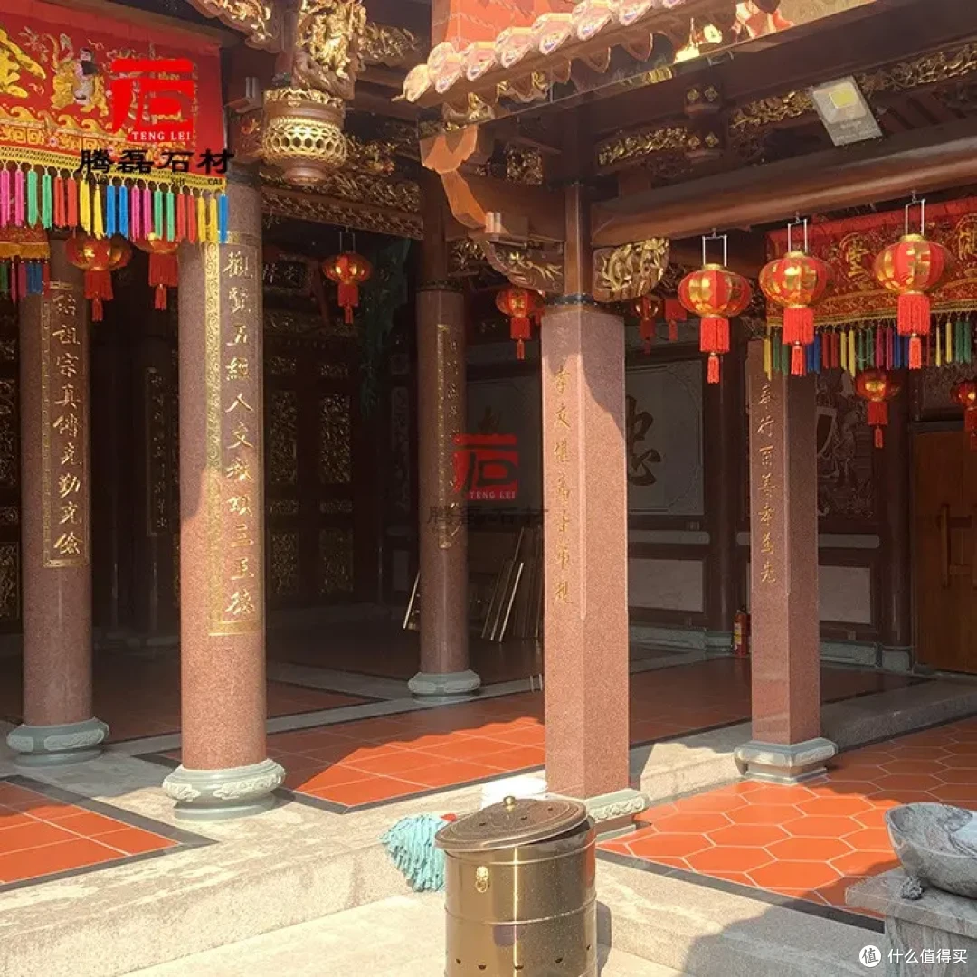4140591023.webp 宗祠印度红石材圆柱华贵大气 家庙拜亭廊红色圆柱