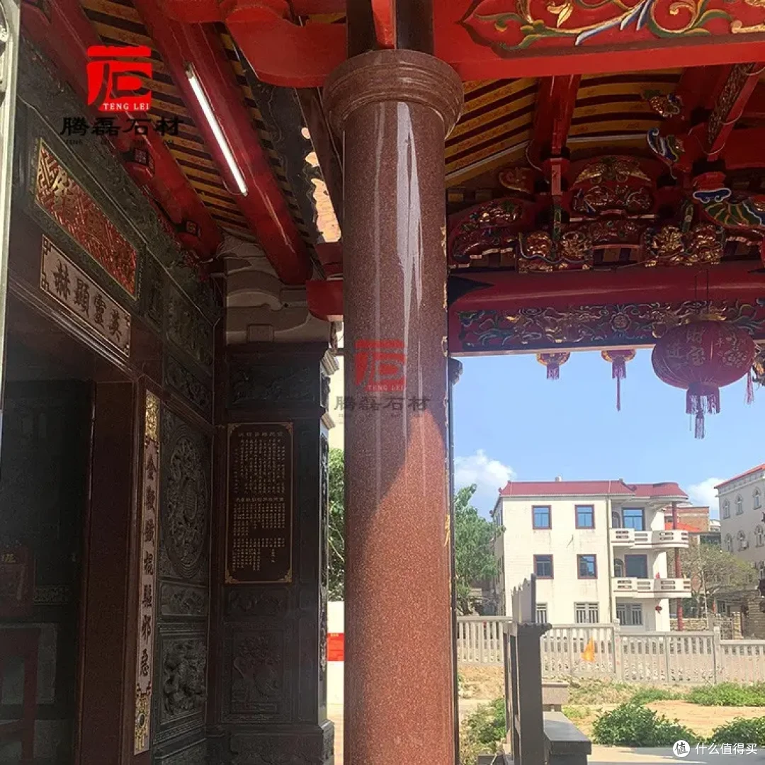4139928722.webp 宗祠印度红石材圆柱华贵大气 家庙拜亭廊红色圆柱