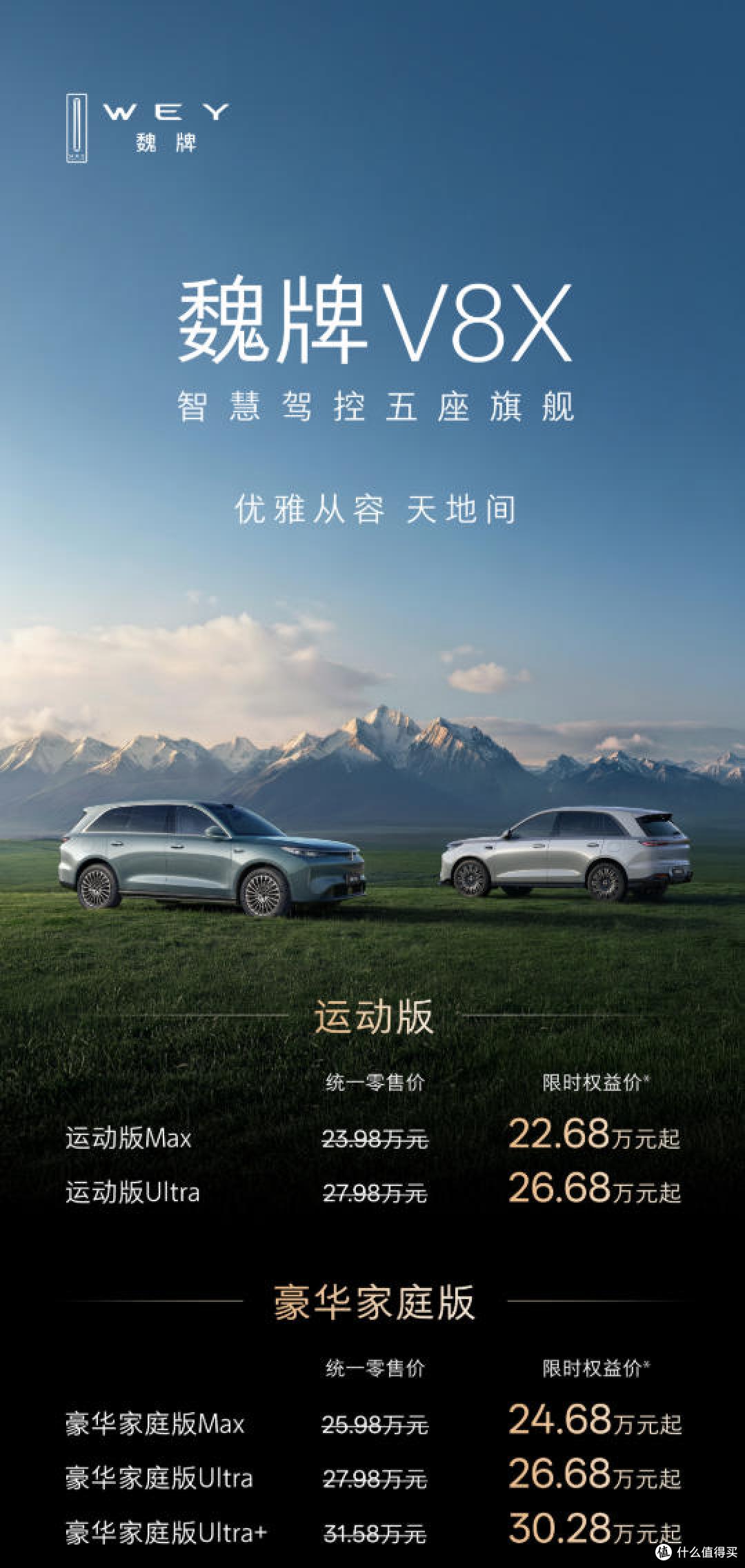 魏牌V8X权溢价22.68万起 归元S平台 搭超级Hi4