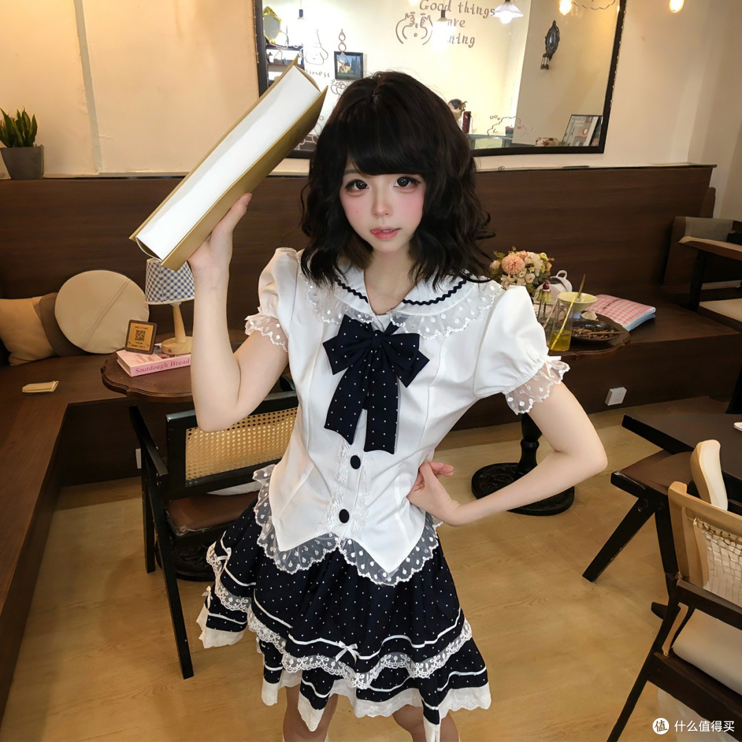 想穿水手服又怕显壮?小猫不卷波点套装测评,收腰+蛋糕裙真显瘦
