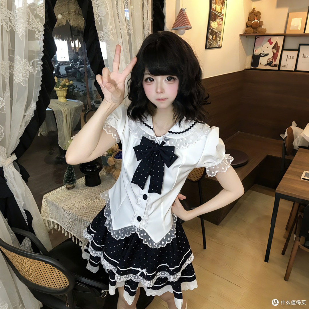 想穿水手服又怕显壮?小猫不卷波点套装测评,收腰+蛋糕裙真显瘦