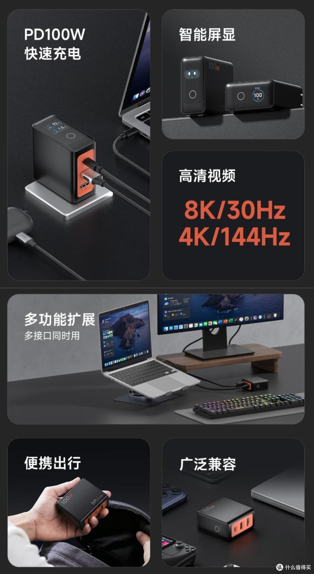 充电头长出个 HDMI 口:海备思 100W 带屏拓展坞,299 元