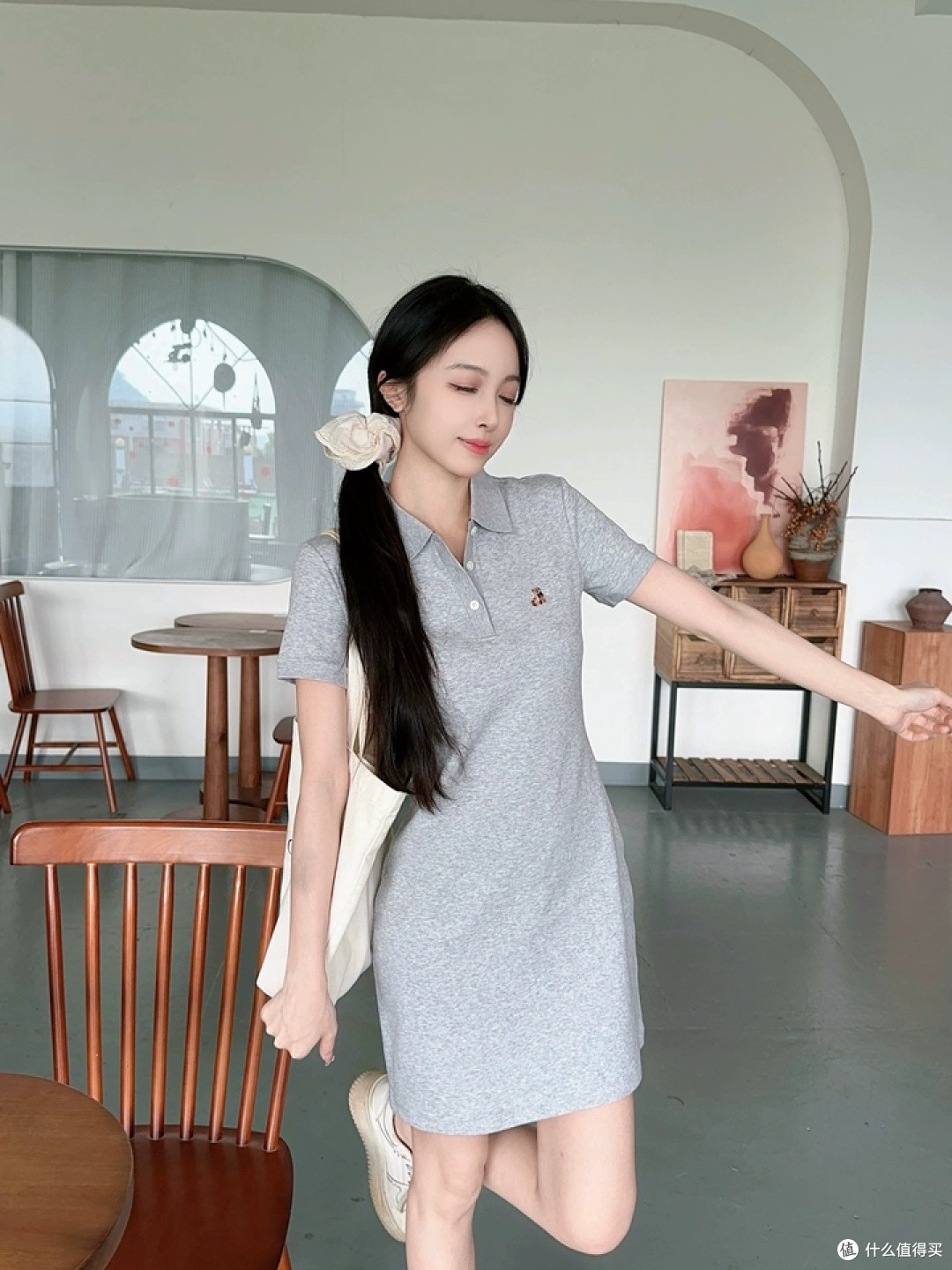 TeenieWeenie 小熊 POLO 连衣裙|懒人夏日刚需,学院风百搭灰裙