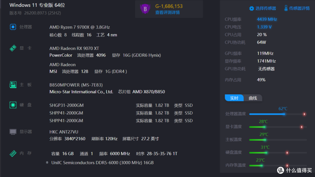单条也能稳帧,绫龙DDR5 6000 C28 16GB内存评测