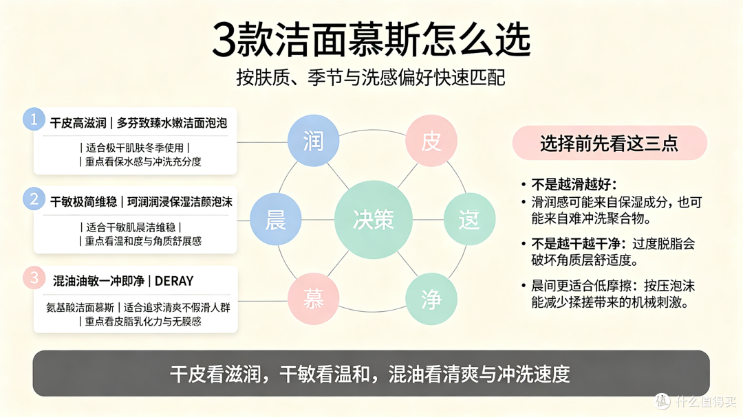 告别假滑成膜与紧绷拔干:3款弱酸性洁面慕斯冲洗感与配方解析