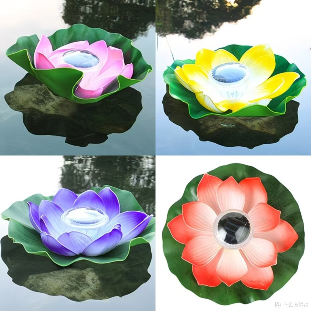 庭院水景氛围感神器！太阳能七彩仿真莲花灯✨