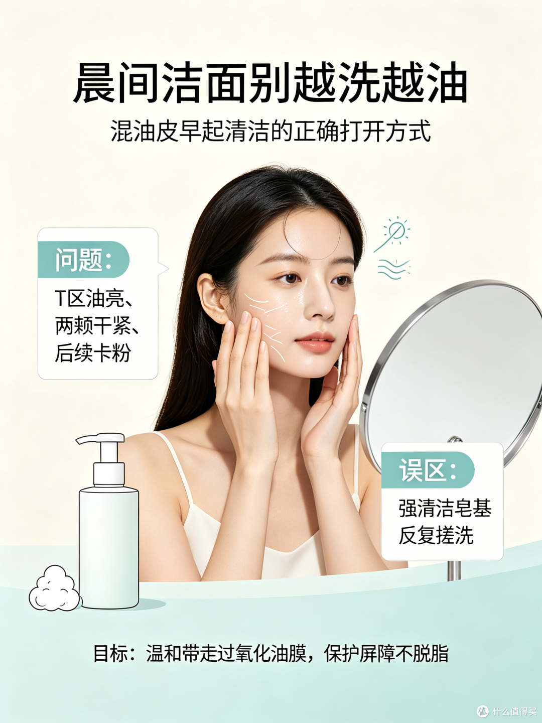 熬夜早起T区油两颊干?聊聊混油晨洁的水油平衡与洗脸误区
