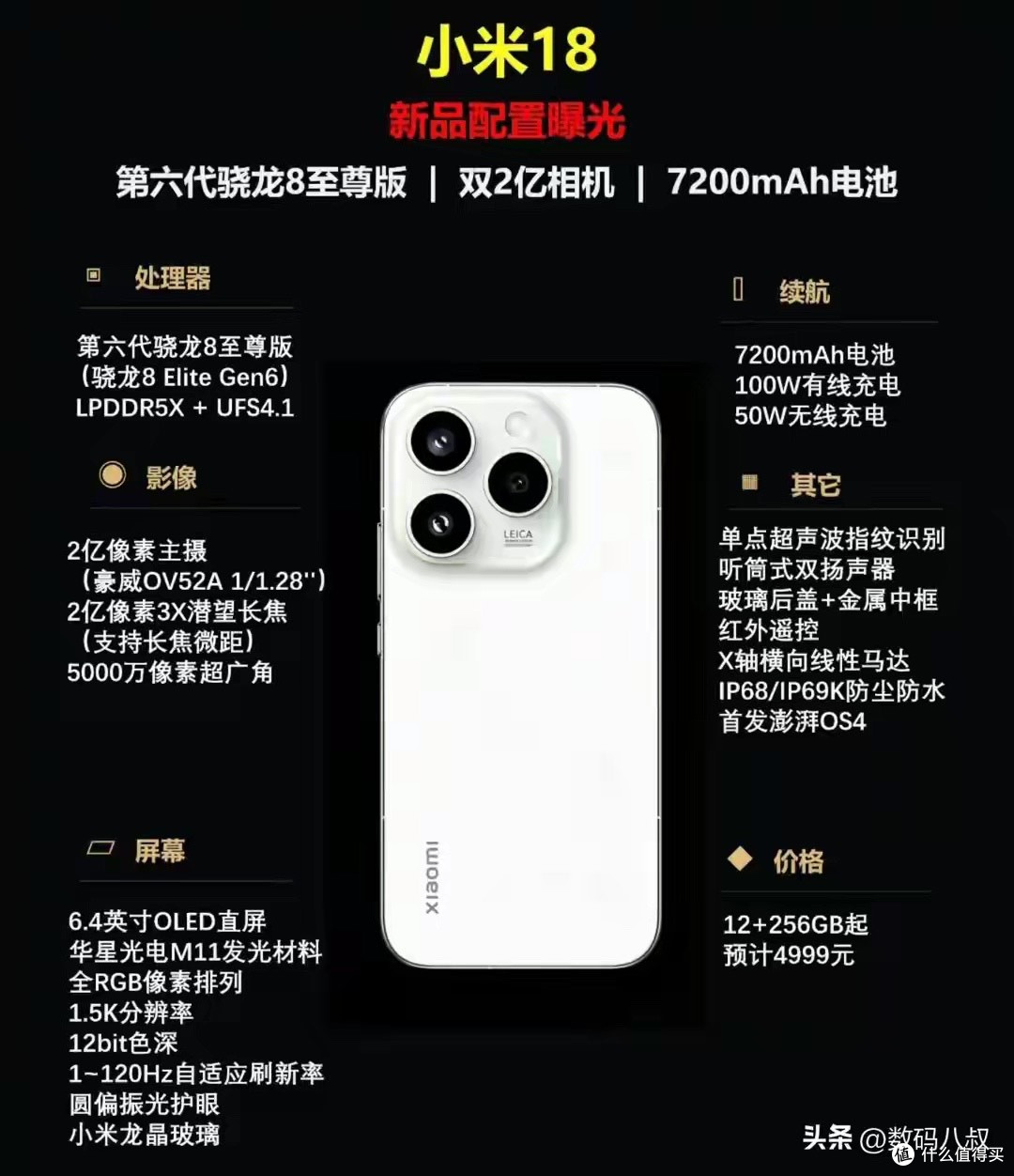小米18完整配置曝光！7200mAh大电池+双2亿镜头，4999起香不香？