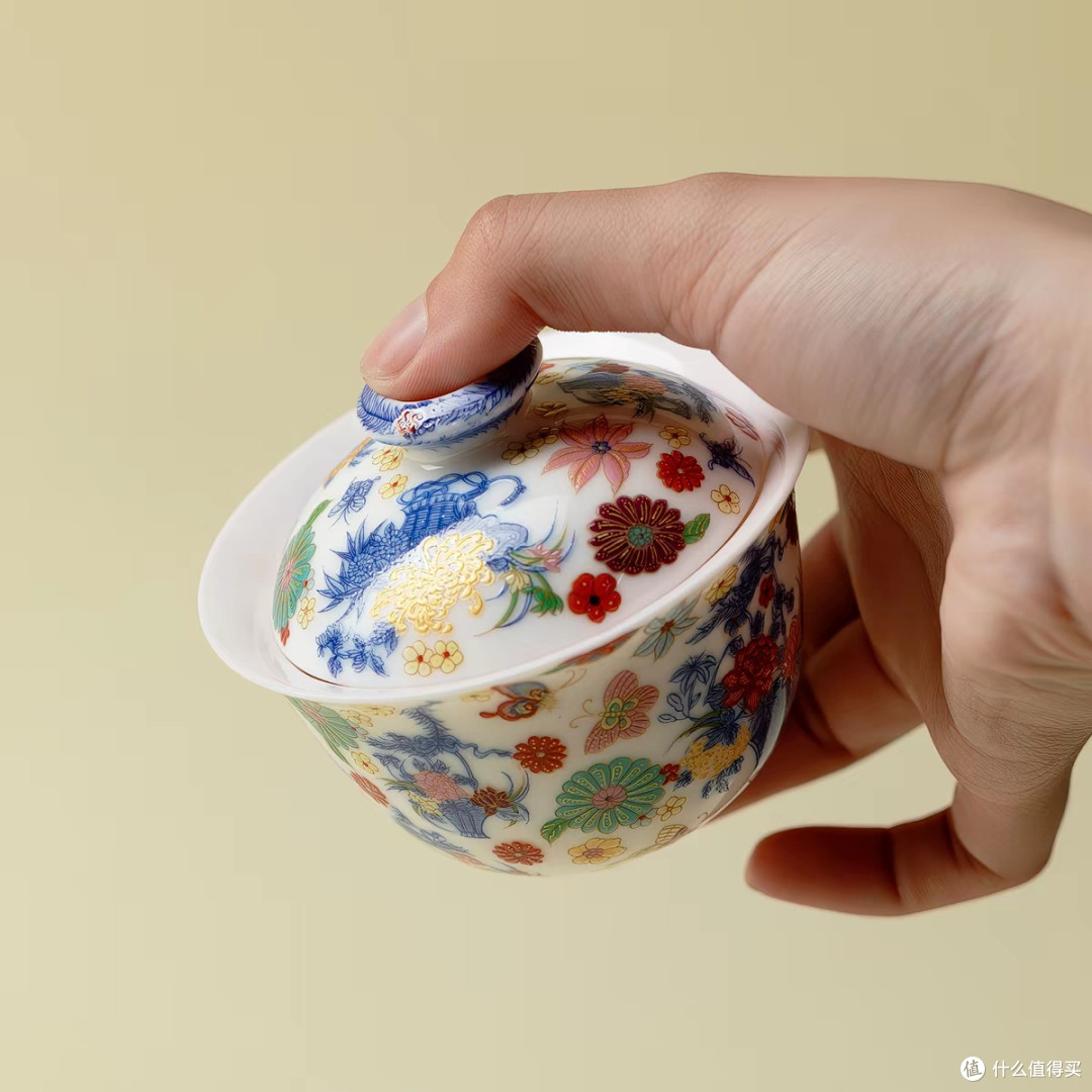 里作绘梦繁花粉彩盖碗 日常喝茶分享