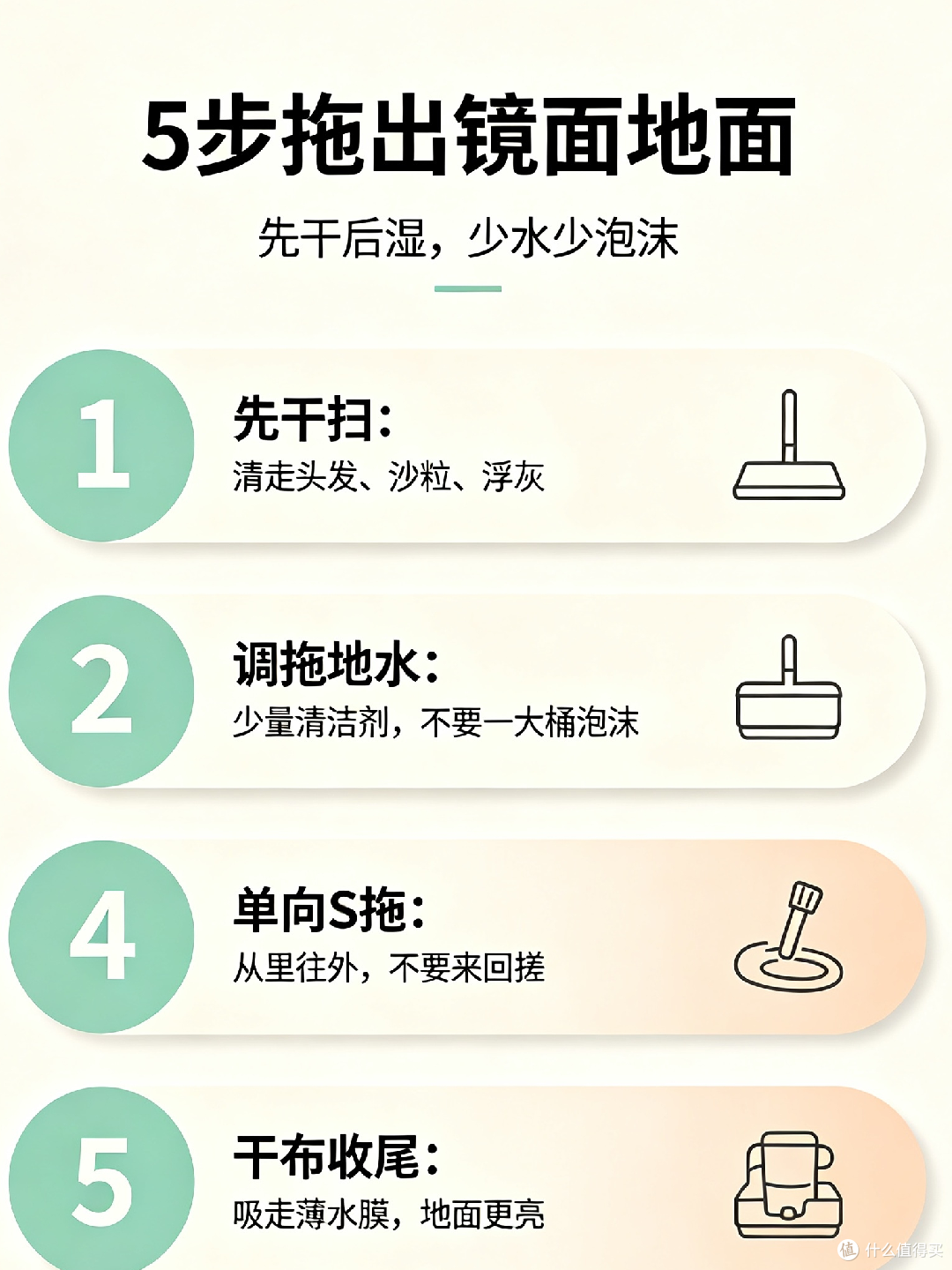 五步法实现地面清洁不留水痕