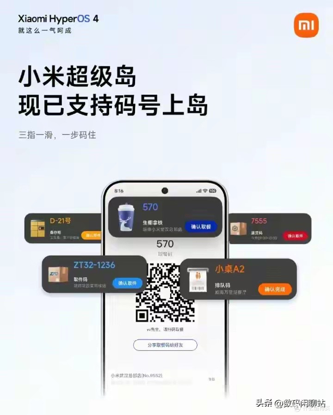 小米正式宣布:澎湃OS4.0超级岛现已支持码号上岛功能。