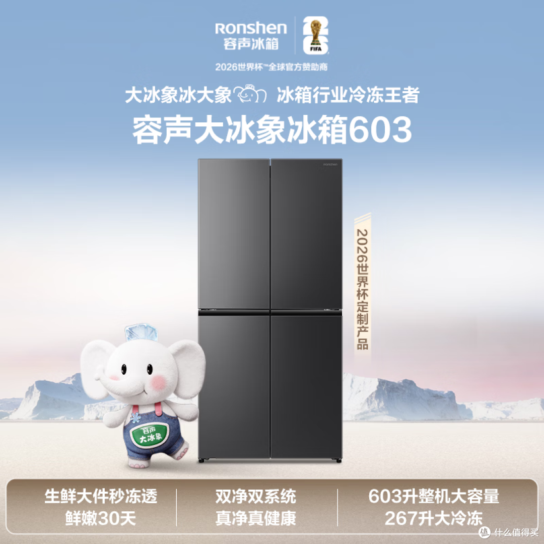 大家庭囤货神机｜容声大冰象 603L 十字门灰色冰箱