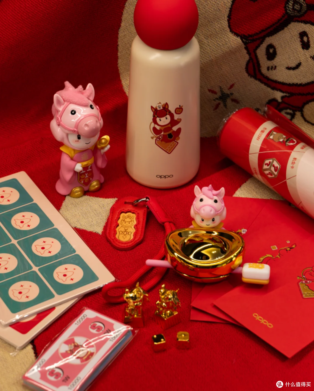 二手鱼OPPO新年时来运转礼盒,带纯金挂件共九件套,值不值80块?