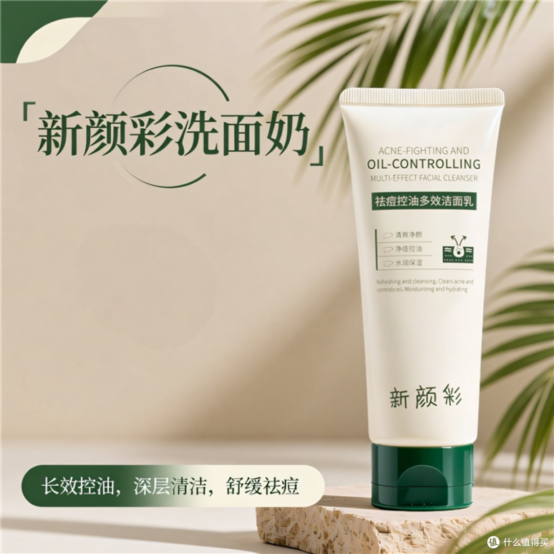 T区油脸颊干还长痘?男士控油祛痘洗面奶选温和配方,早晚分开用