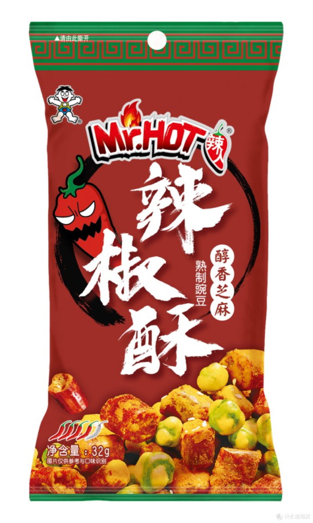 Mr.HOT辣人辣椒酥32g袋装，倒盘后适合两三人分食