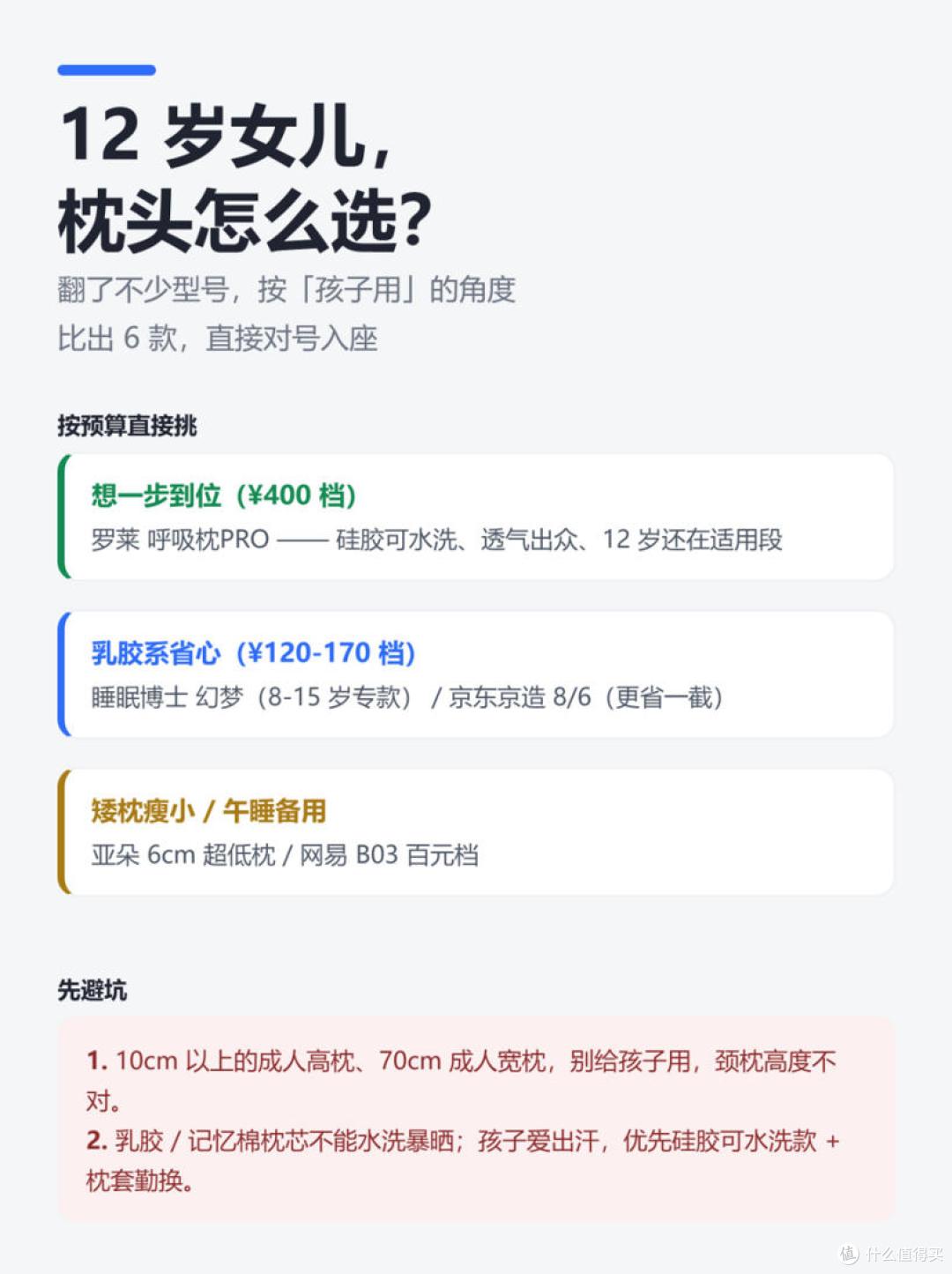 给小学生女儿选枕头,极限6选1