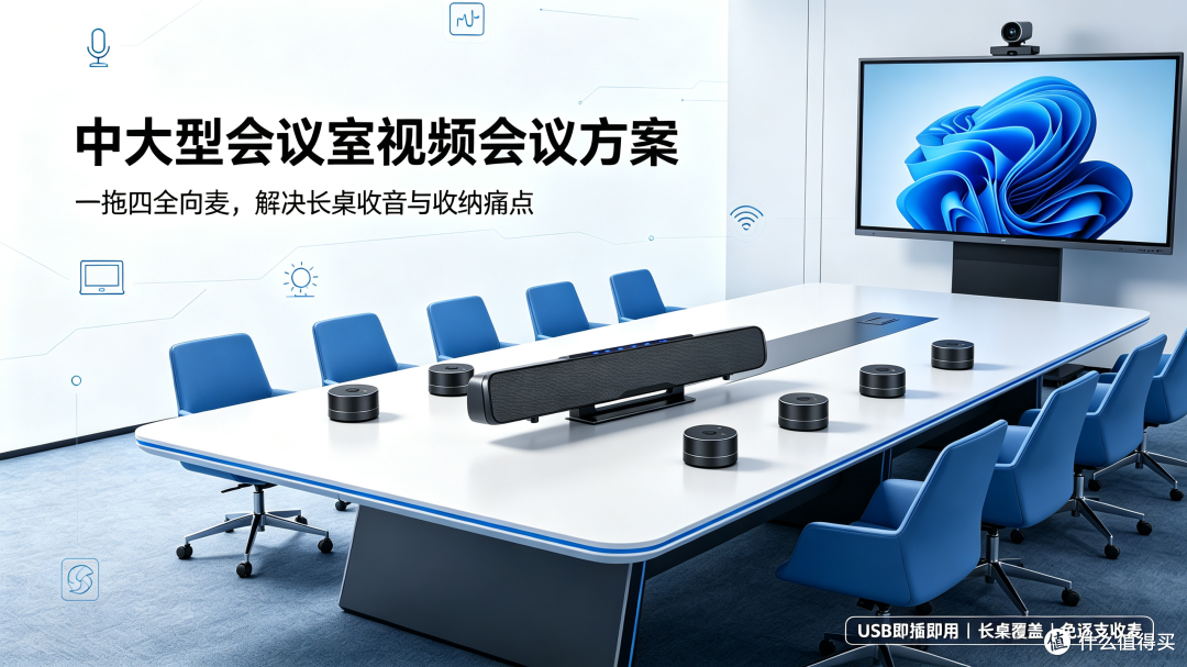 中大型会议室视频会议痛点解决方案｜易视讯一拖四分布式全向麦